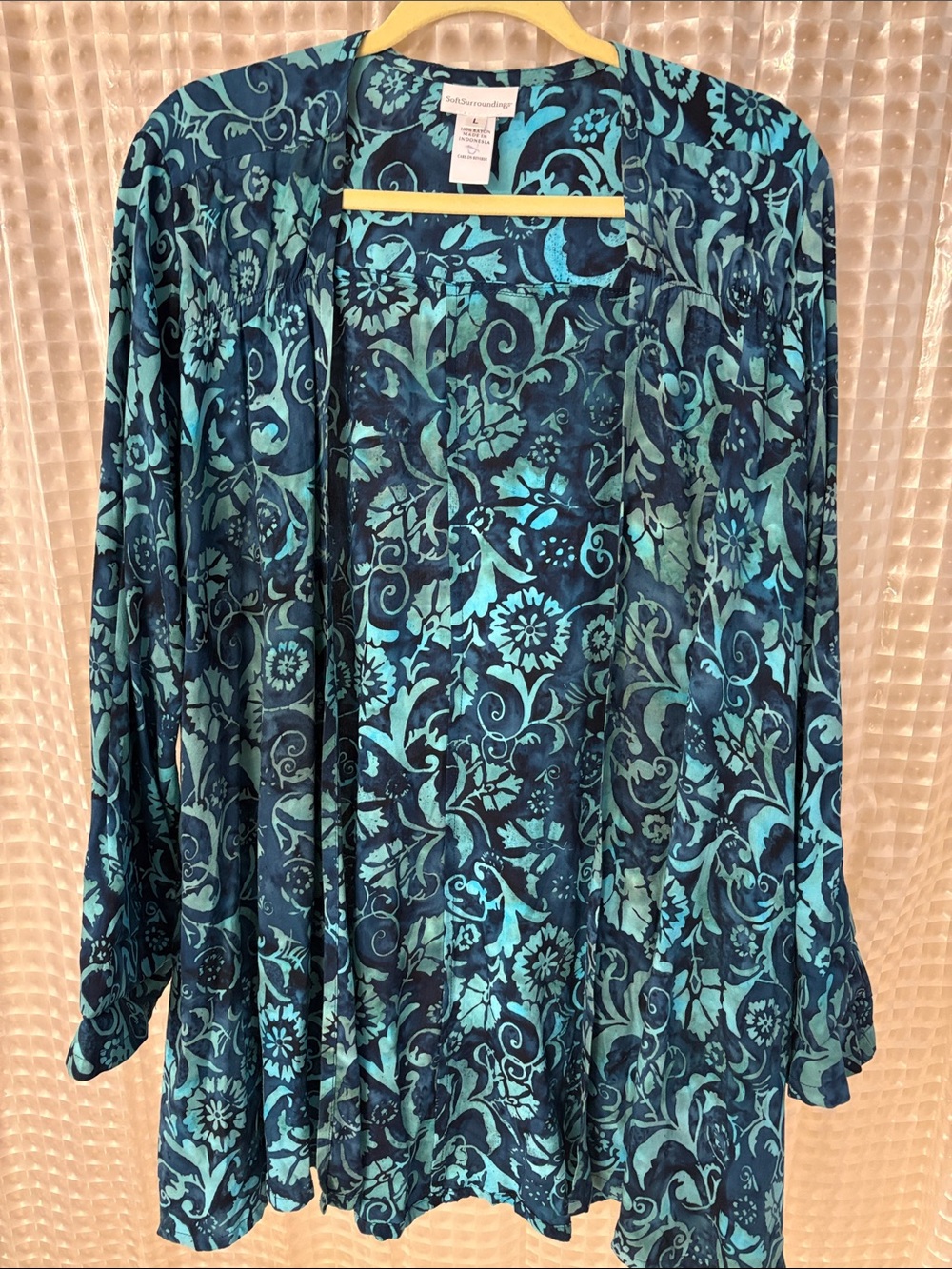 Soft Surroundings Teal and Navy Floral Open-Front Tunic